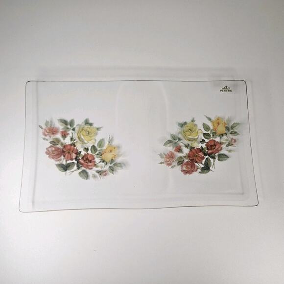 Vintage Viking Glass Hand-Painted Floral Serving Platter Tray Mid-Century Modern - Picture 1 of 9